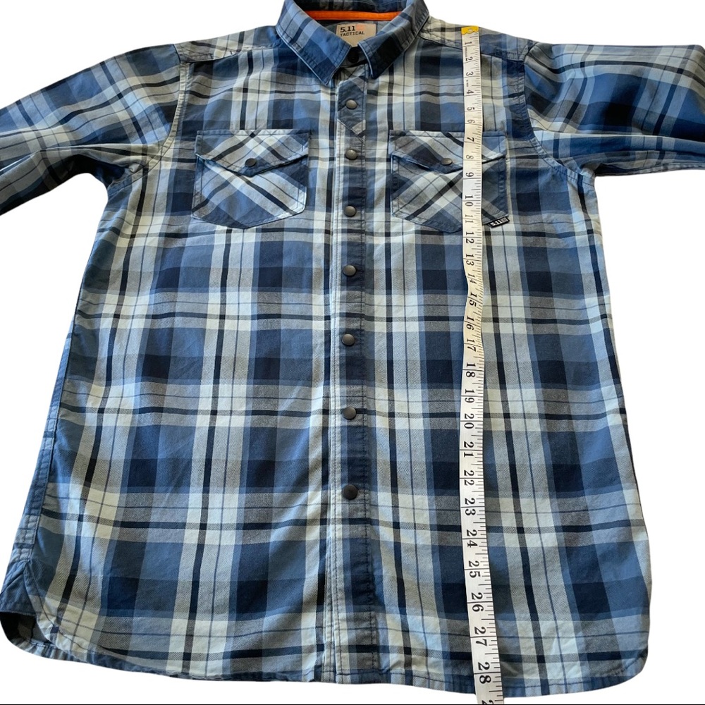 5.11 Tactical Plaid Snap Button Long Sleeve Shirt, Mens size Small. Blue - Picture 9 of 11